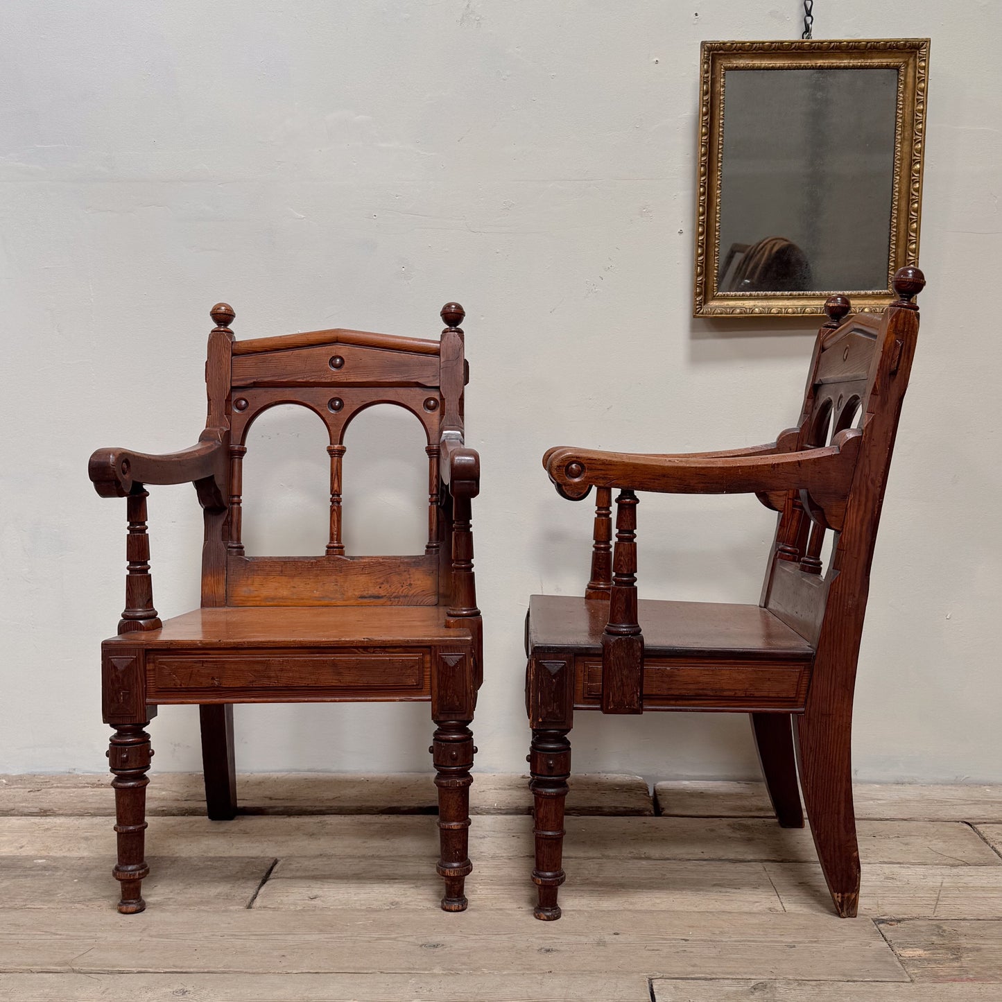 A Pair of 19th Century Pine Gothic Chairs