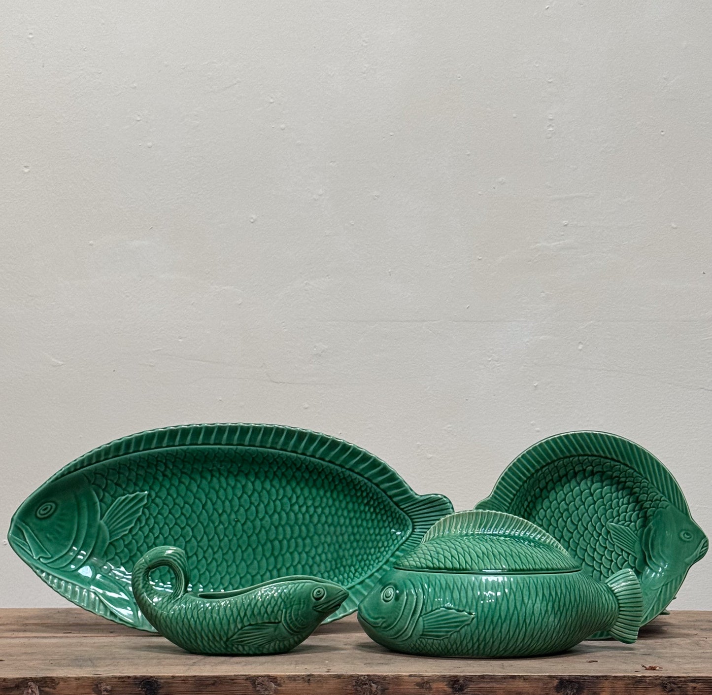 A 1930's French Majolica Fish Service by Sarreguemines