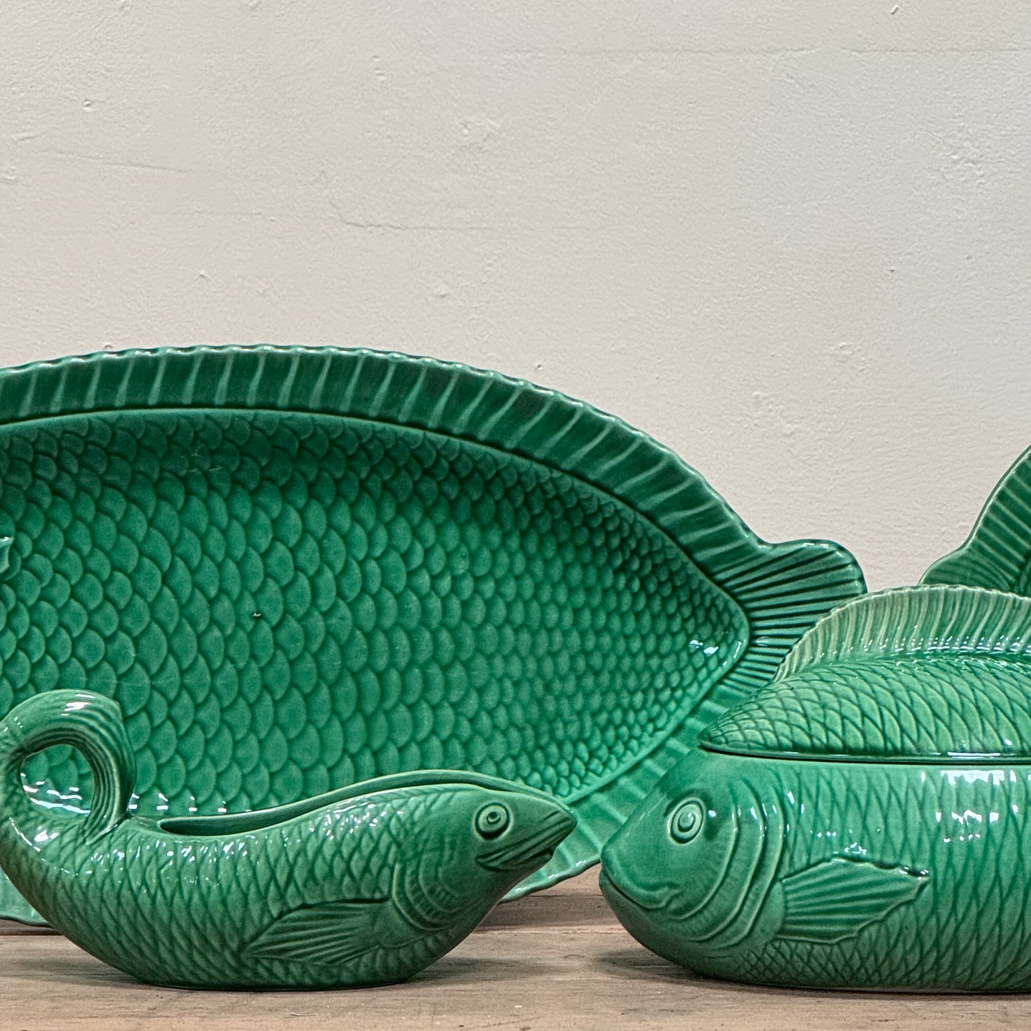 A 1930's French Majolica Fish Service by Sarreguemines