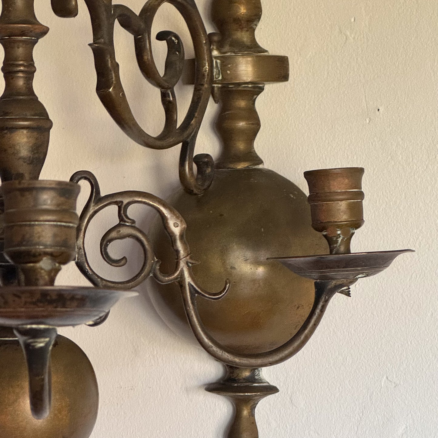 A Pair of Late 19th Century Dutch Brass Wall Chandeliers