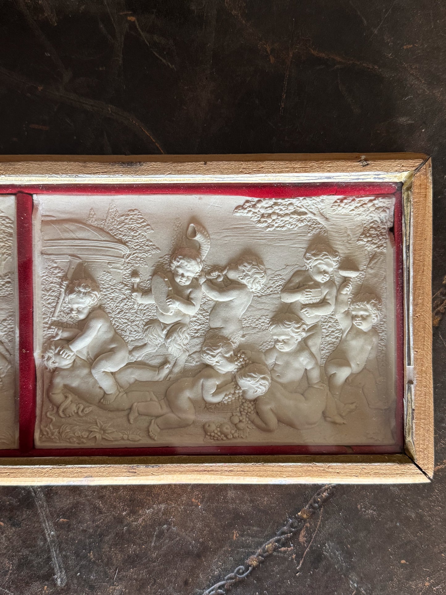 A Late 19th Century Framed Trio of Plaster Relief Plaques by Elkington & Co.