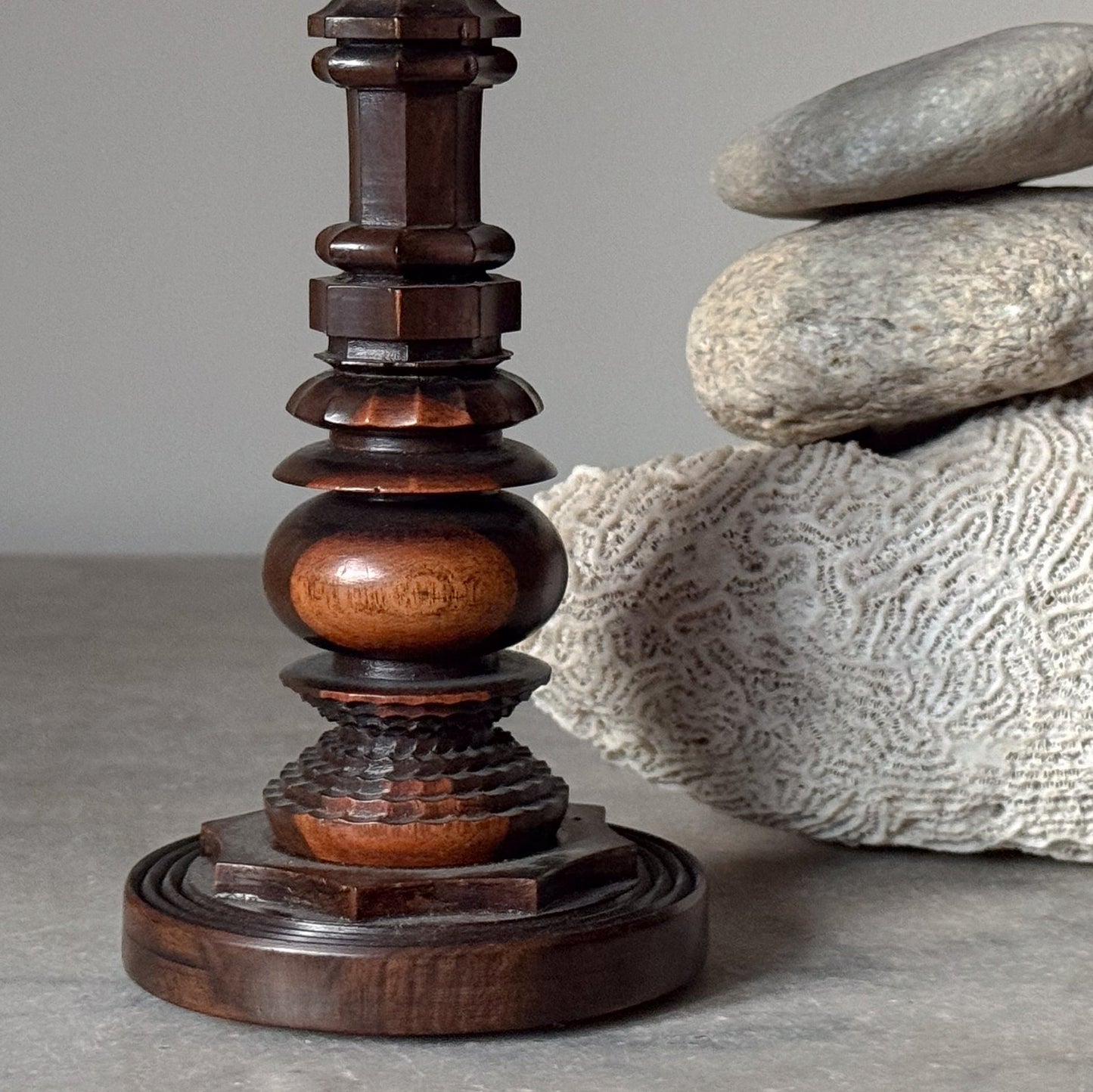 A Pair of 19th Century Lignum Vitae Treen Candlesticks
