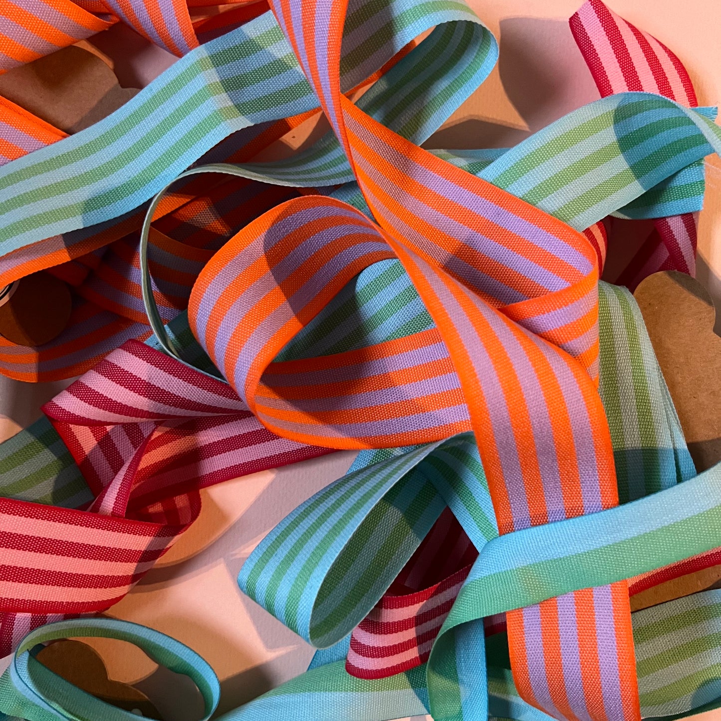 Orange/Lavender Striped Cotton Ribbon 35mm x 5m