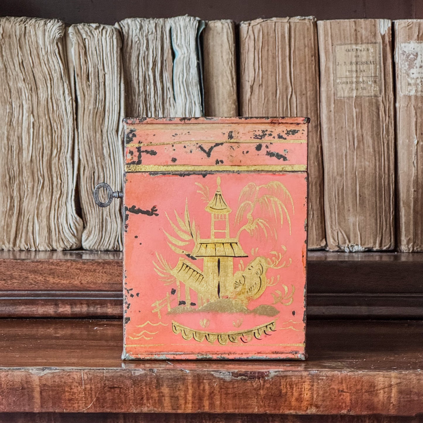 A Regency Toleware Tea Caddy