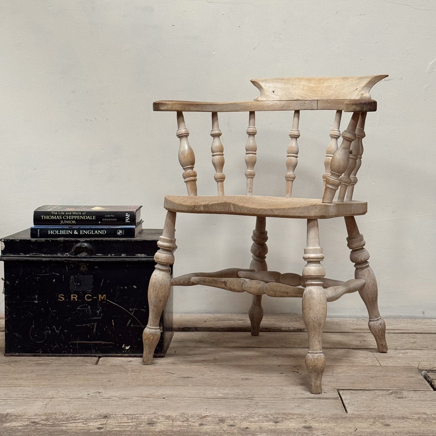 A 19th Century Bleached Oak Smokers Bow Chair