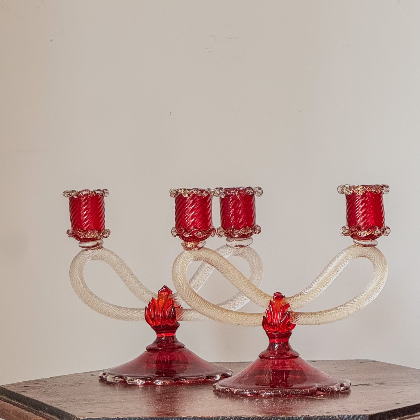 A Pair of Early 20th Century Murano Glass Candlesticks