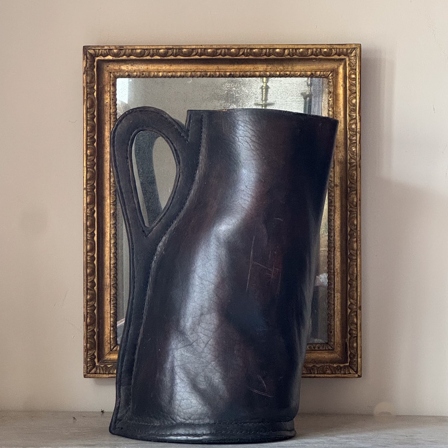 A Large 19th Century Leather 'Bombard' Ale Jug