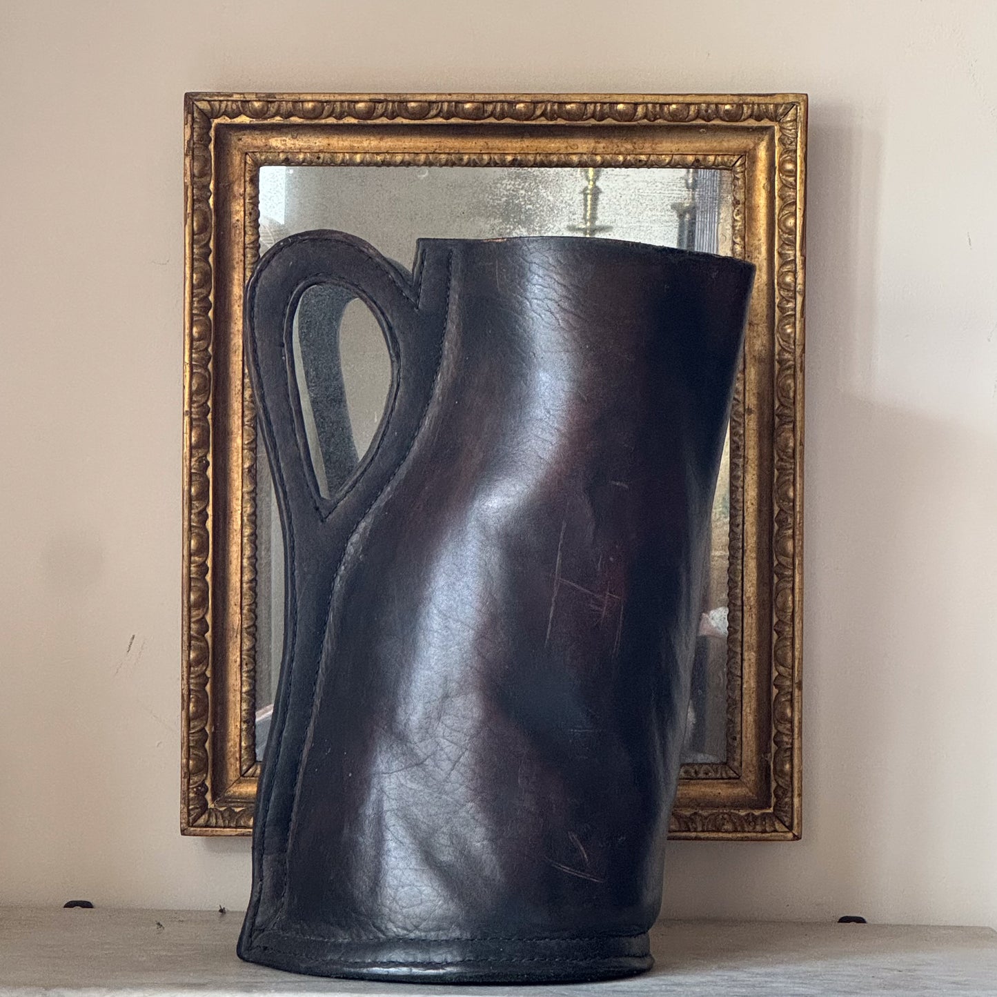 A Large 19th Century Leather 'Bombard' Ale Jug