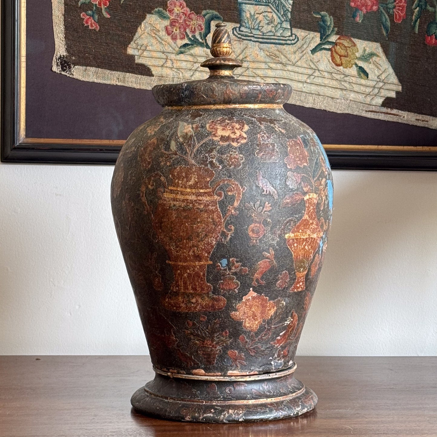 A 19th Century Clobbered Urn with Découpage Decoration