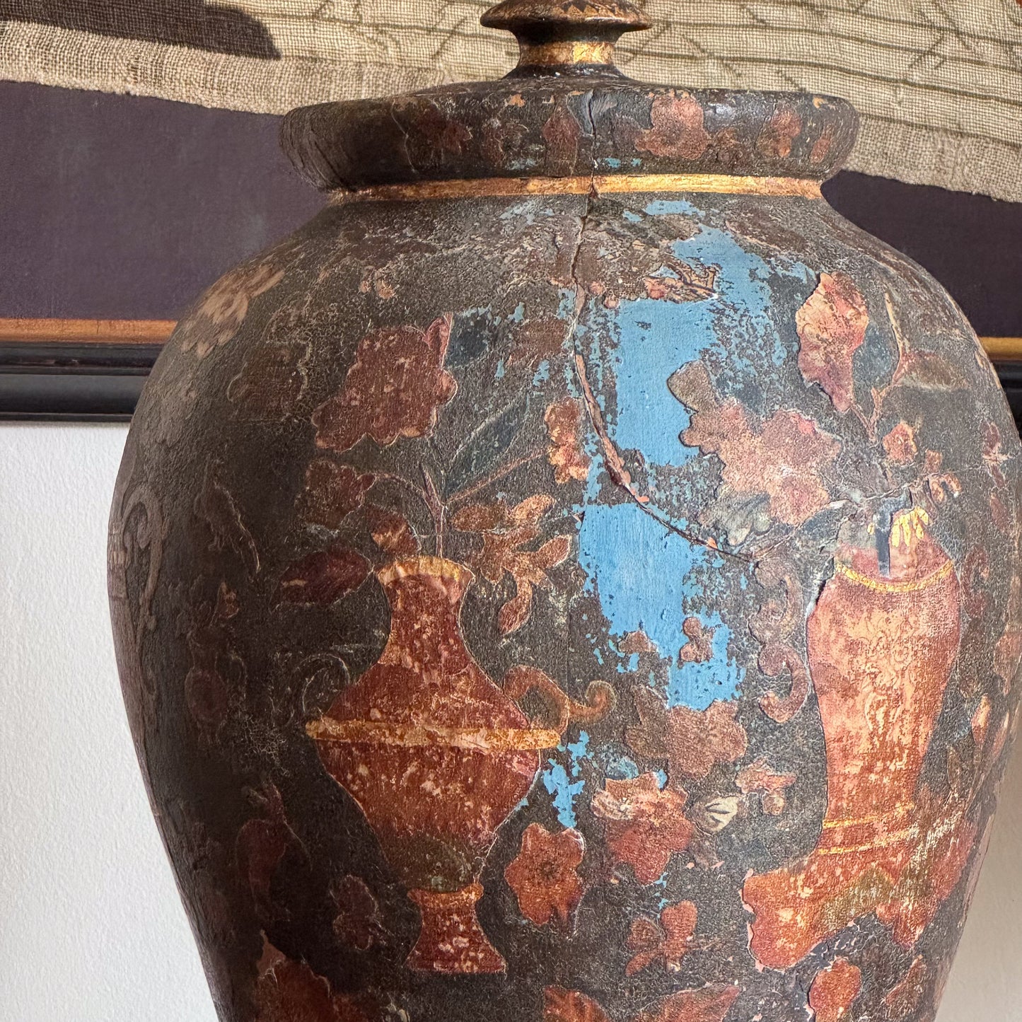 A 19th Century Clobbered Urn with Découpage Decoration
