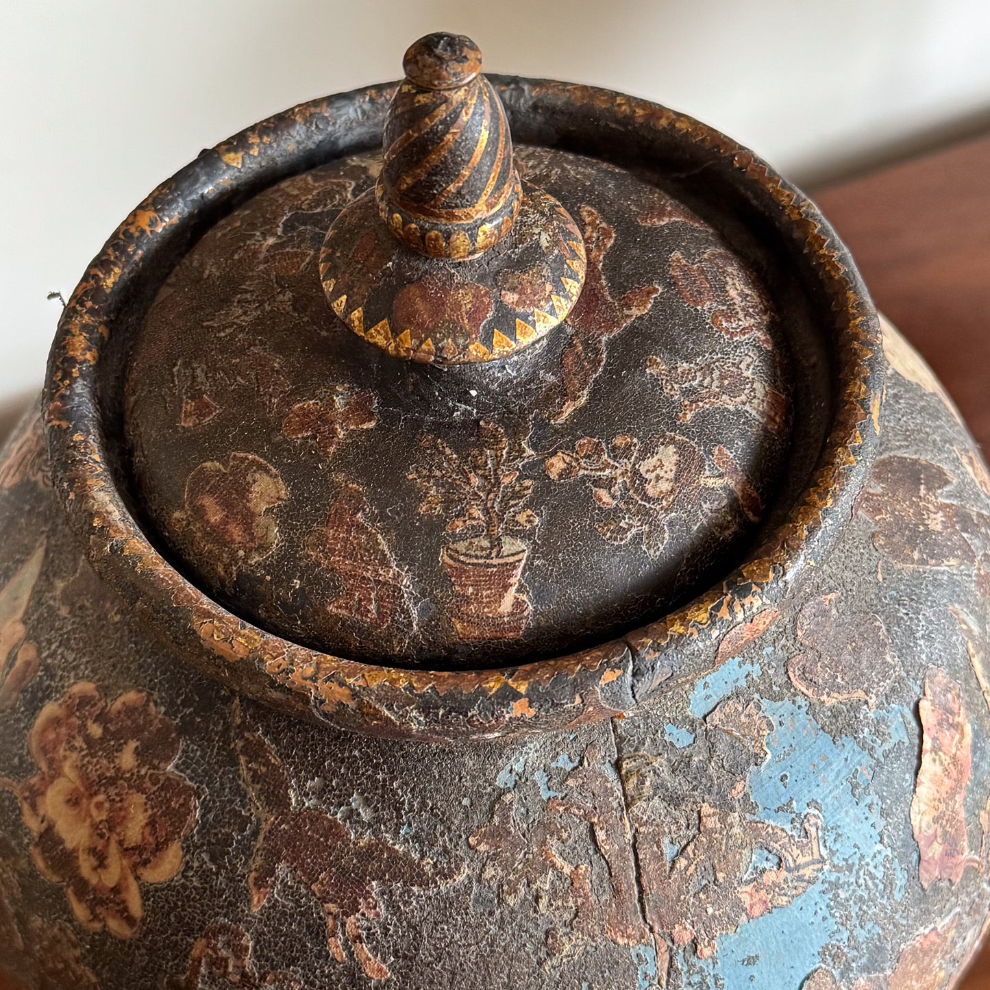 A 19th Century Clobbered Urn with Découpage Decoration