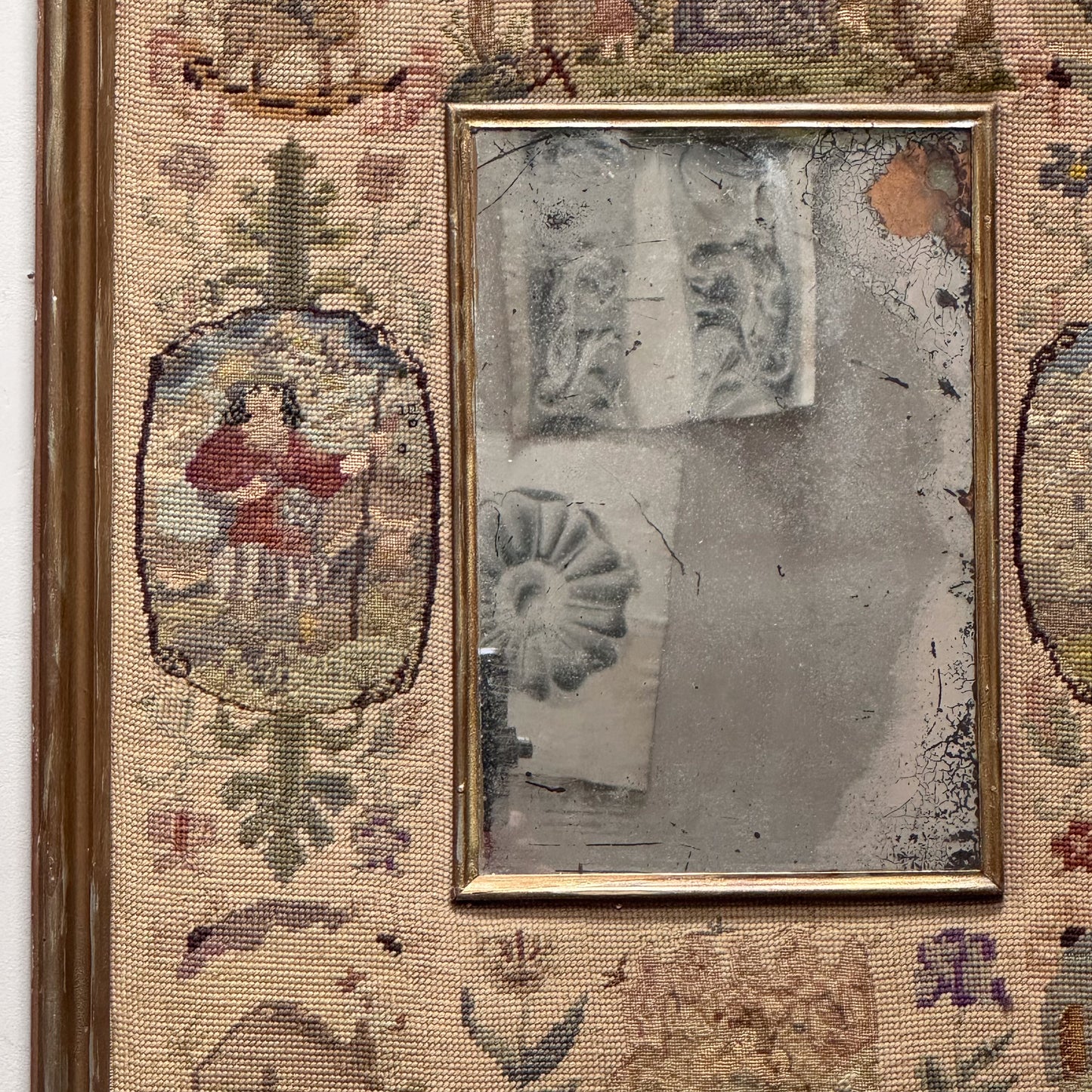 An 18th Century Needlepoint Cushion Mirror