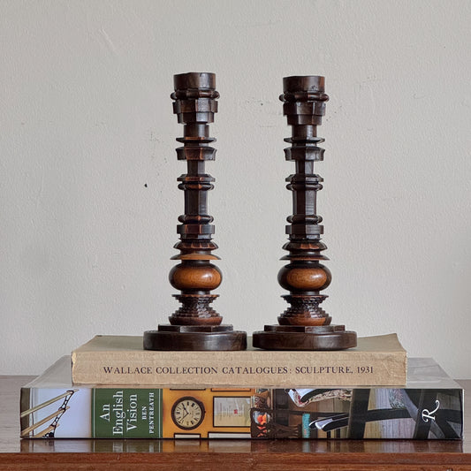 A Pair of 19th Century Lignum Vitae Treen Candlesticks