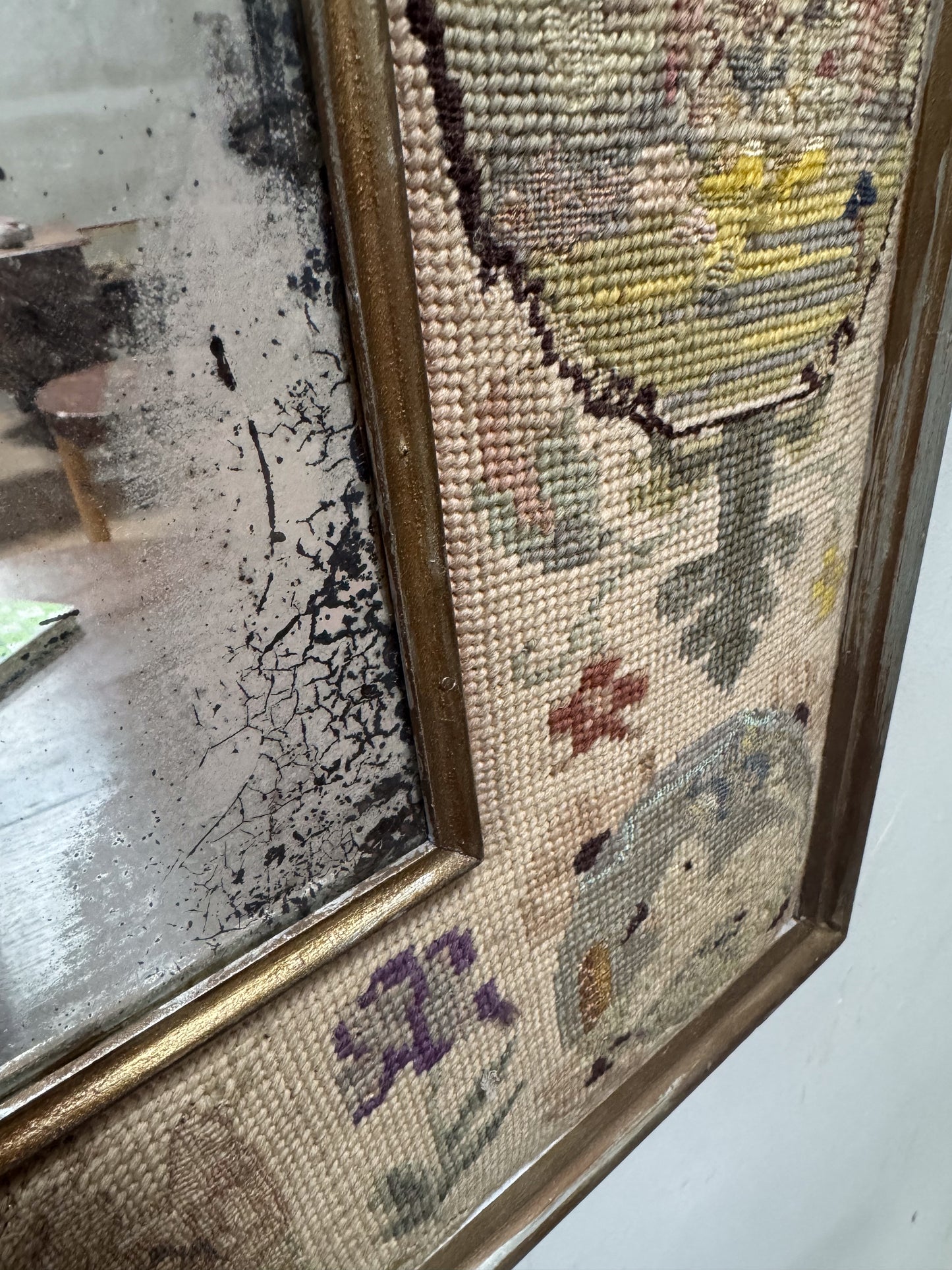 An 18th Century Needlepoint Cushion Mirror