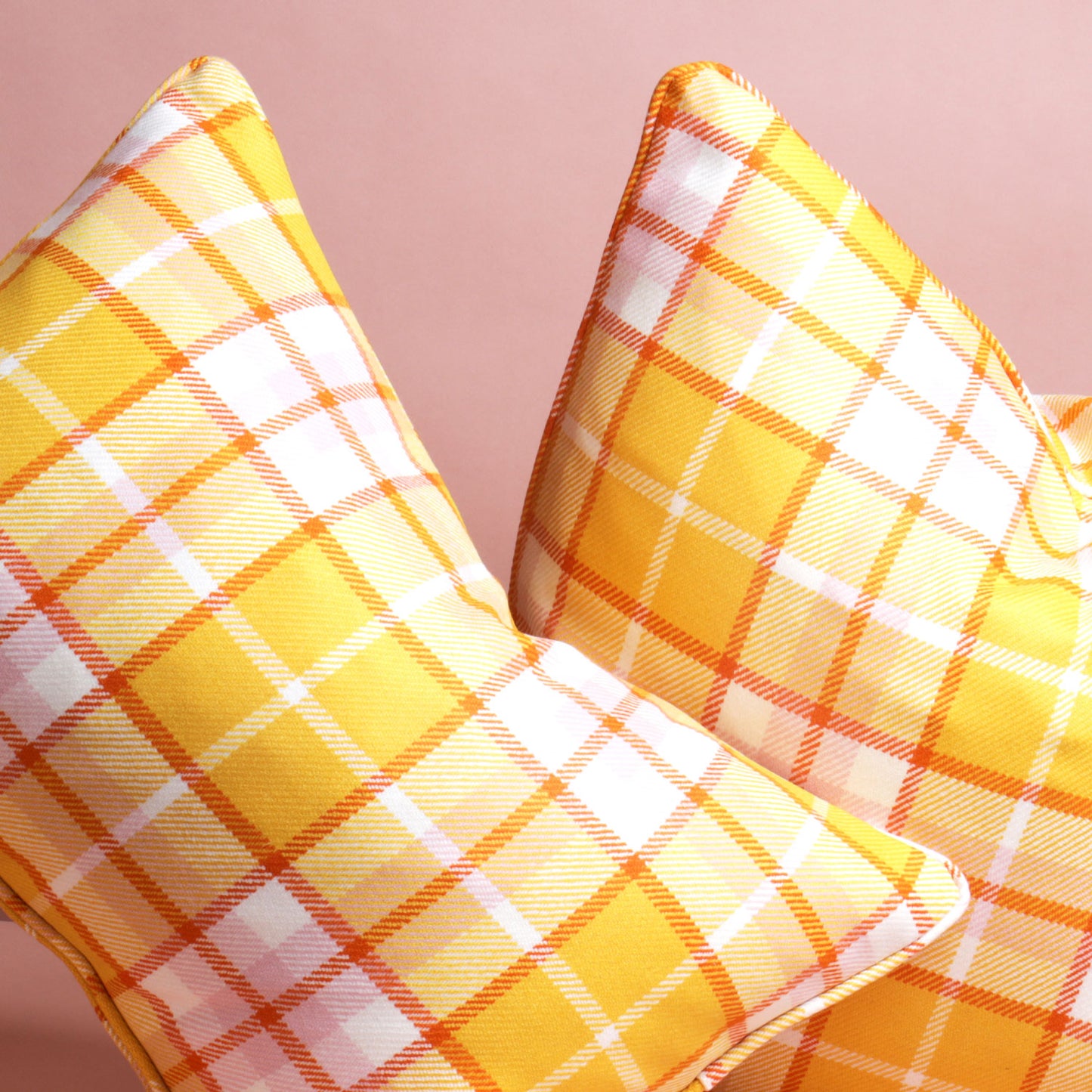 Large Check Lambswool Cushion - Gold