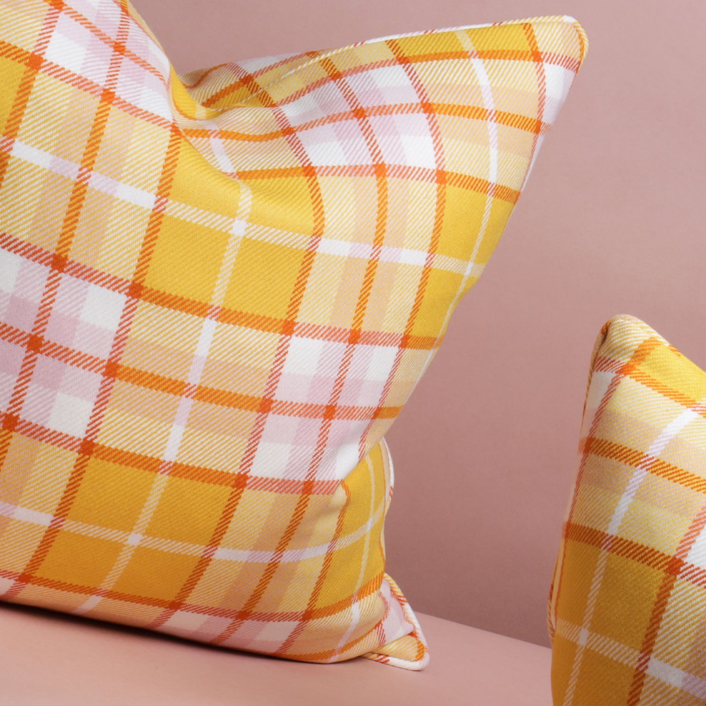 Large Check Lambswool Cushion - Gold