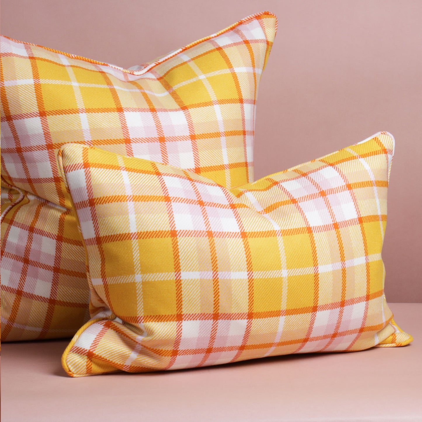 Large Check Lambswool Cushion - Gold