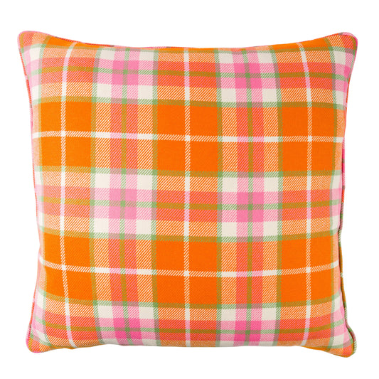 Large Check Lambswool Cushion - Flame