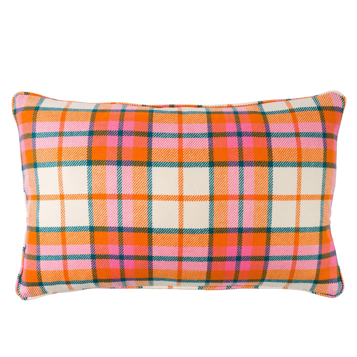 Large Check Lambswool Cushion - Strawberry