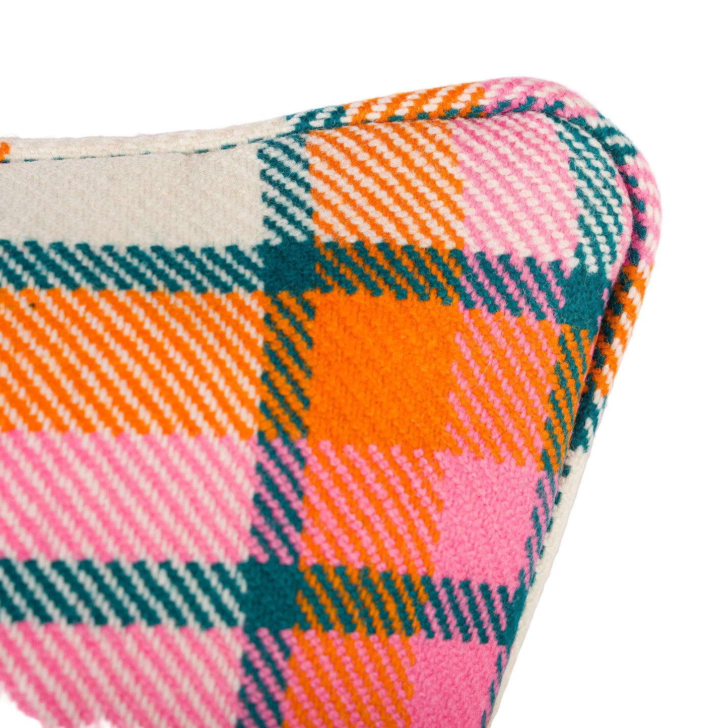 Large Check Lambswool Cushion - Strawberry