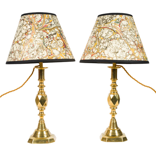 Pair Antique Brass Candlestick Lamps