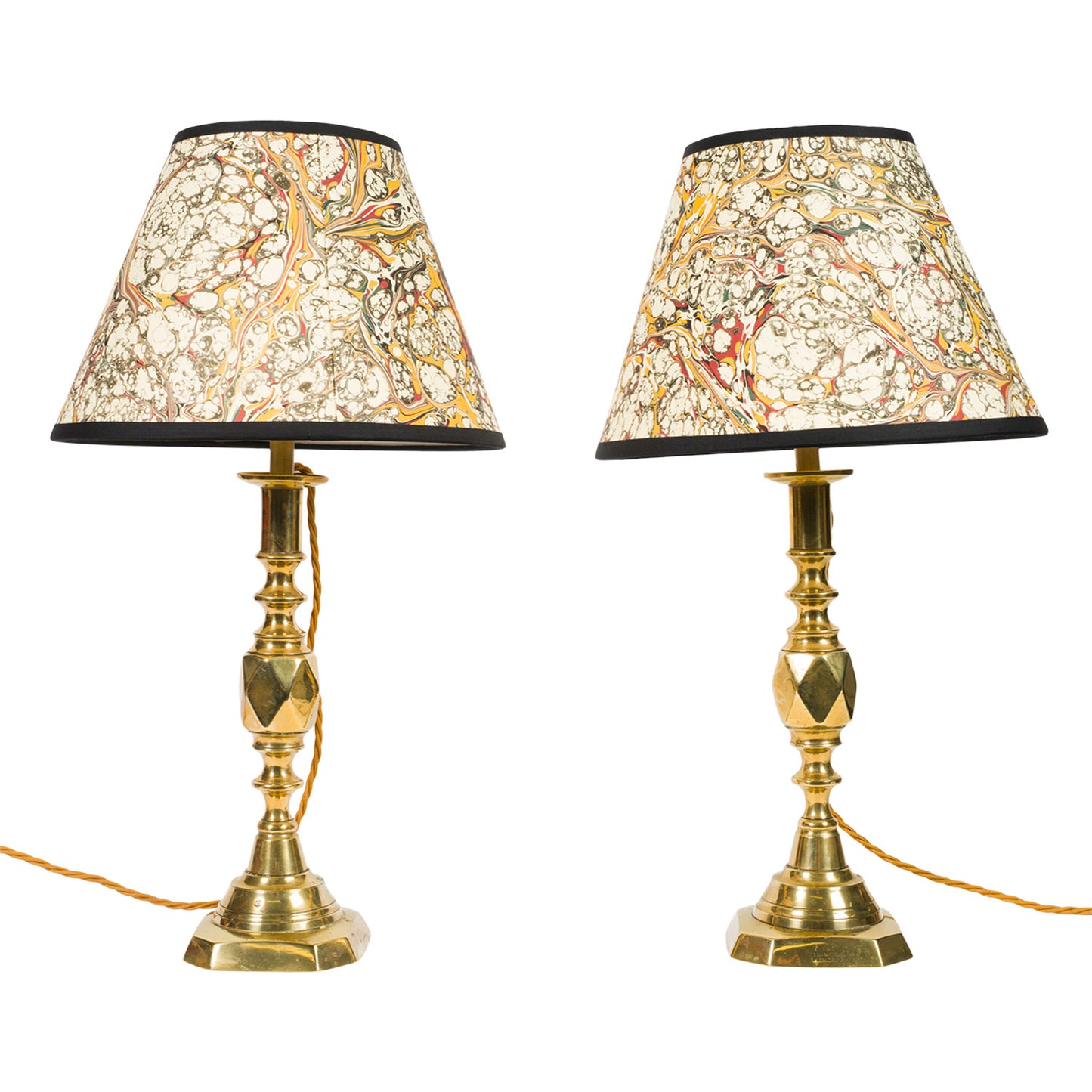 Pair Antique Brass Candlestick Lamps