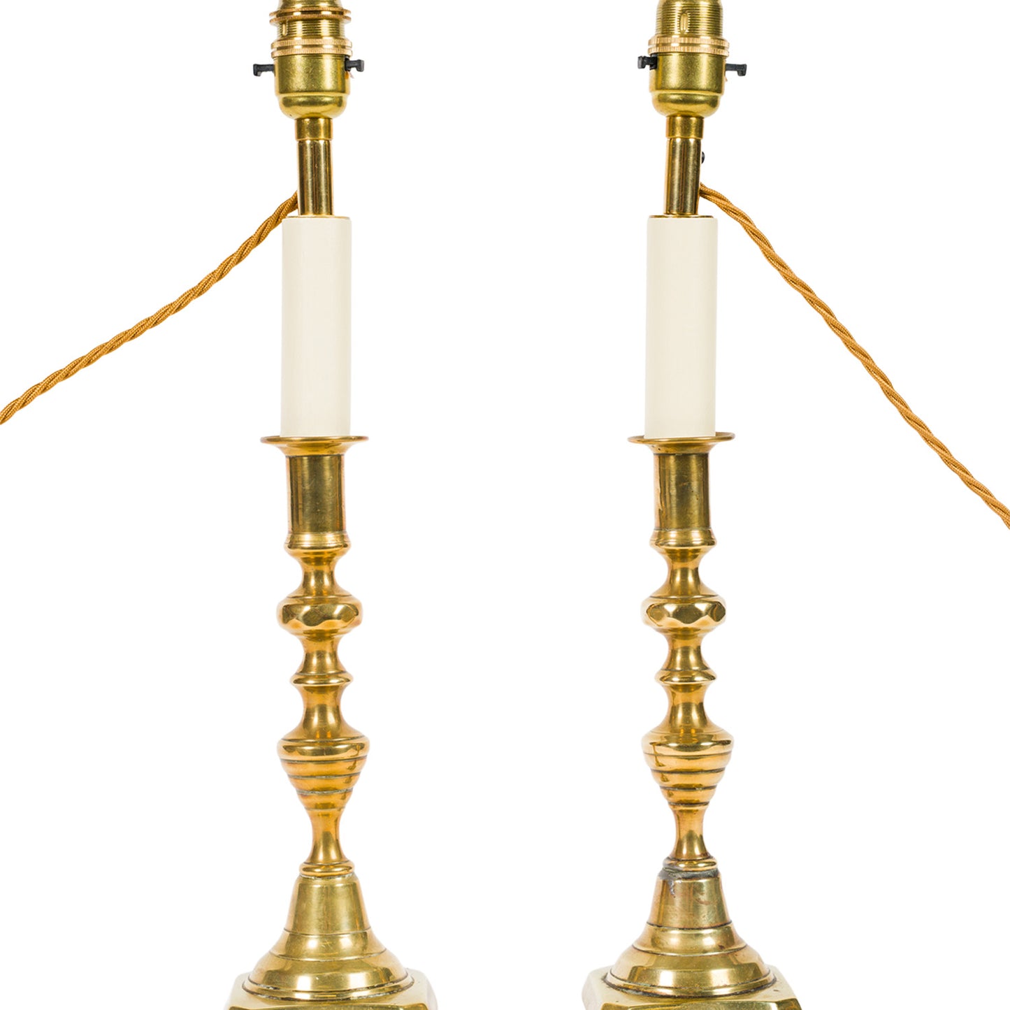 Pair Antique Brass Candlestick Lamps