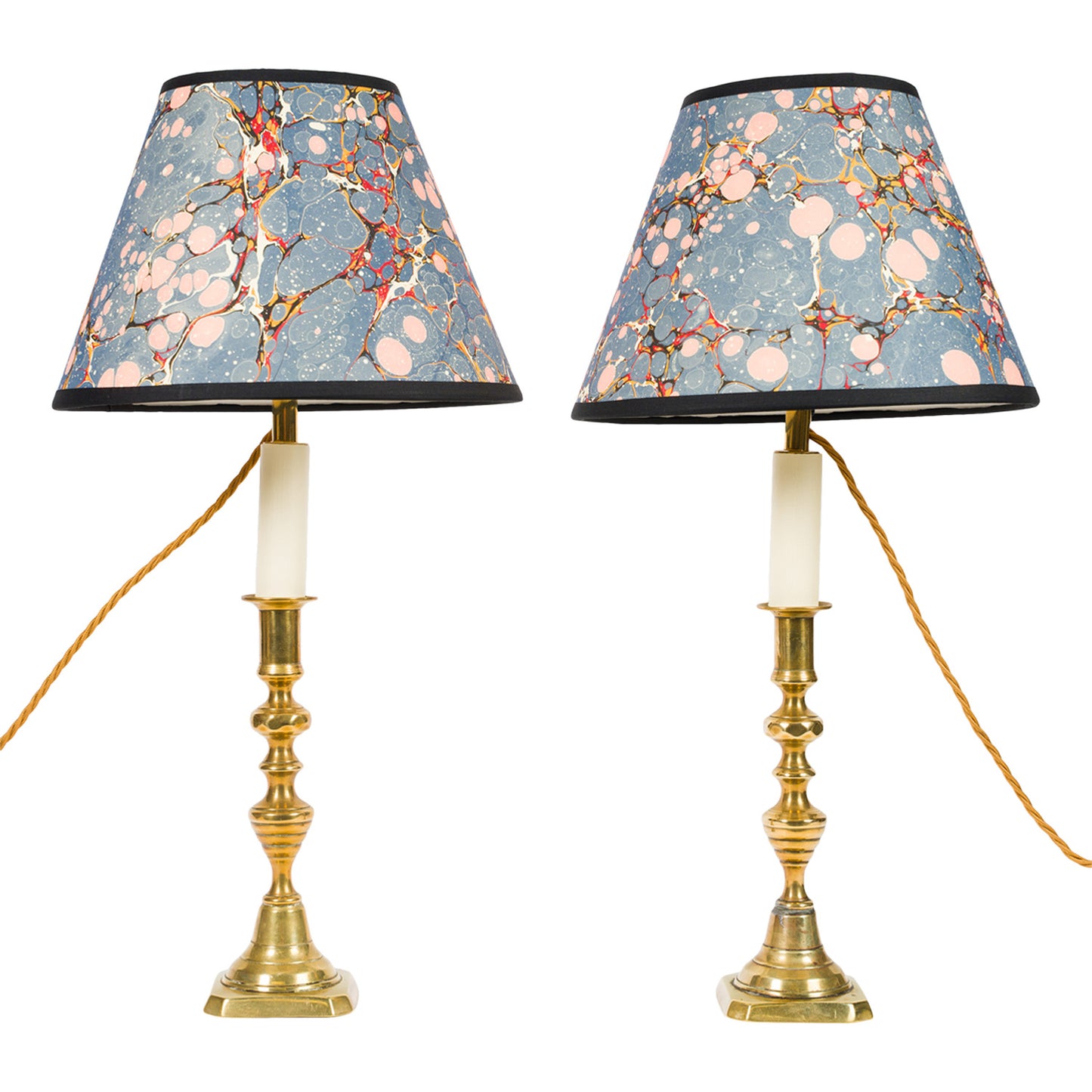 Pair Antique Brass Candlestick Lamps