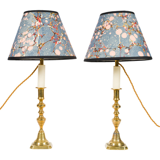 Pair Antique Brass Candlestick Lamps