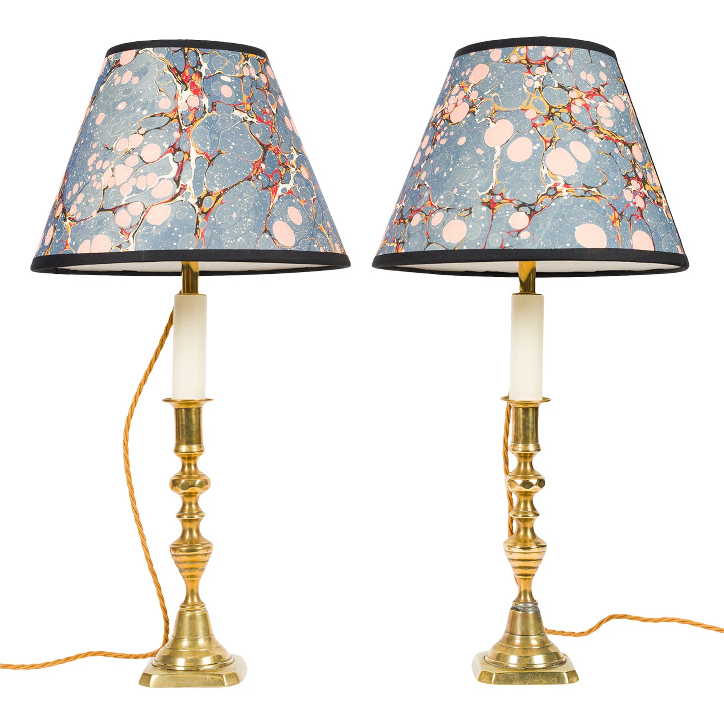 Pair Antique Brass Candlestick Lamps