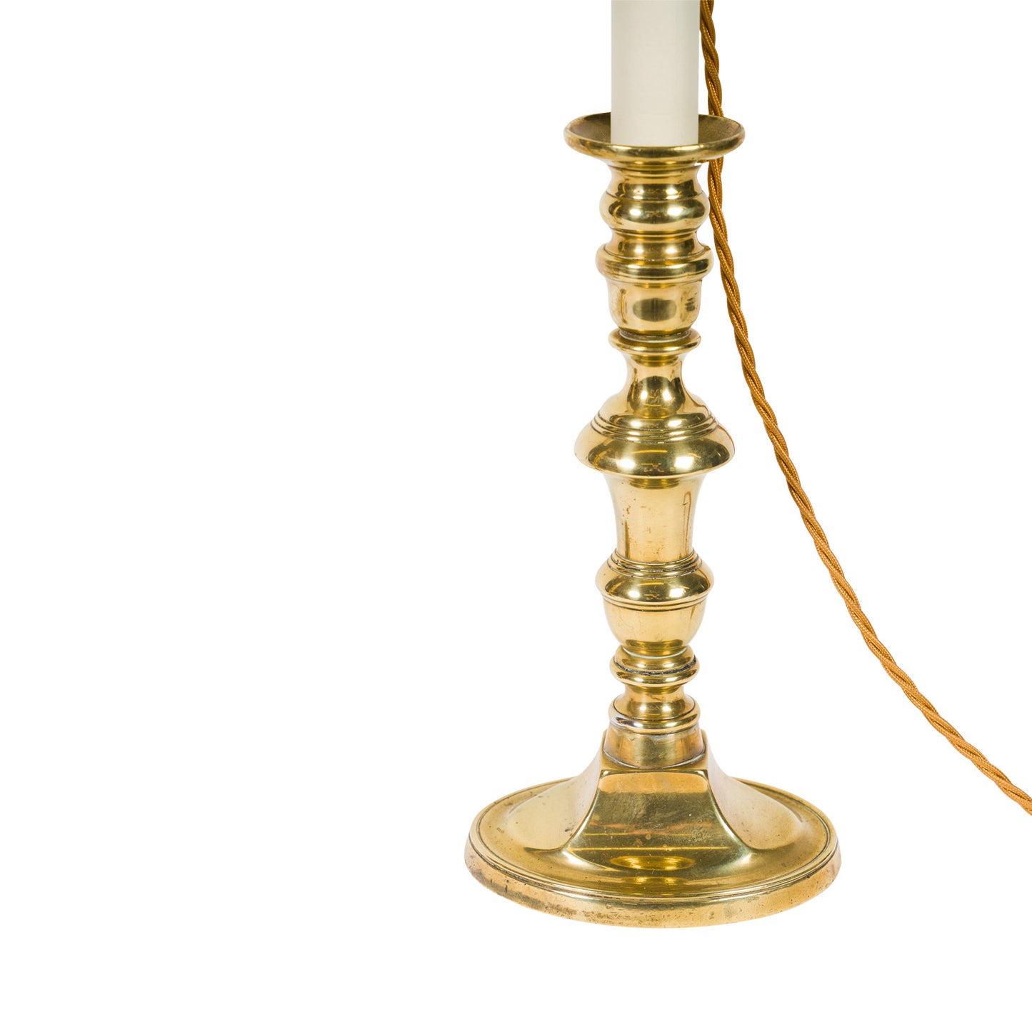 Pair Antique Tall Shaped Brass Candlestick Lamps