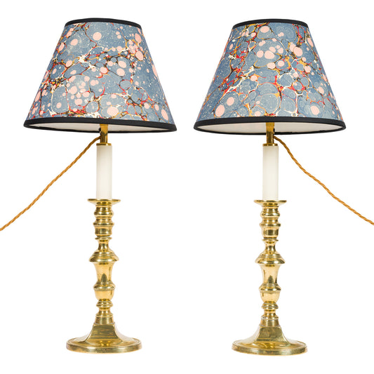 Pair Antique Tall Shaped Brass Candlestick Lamps