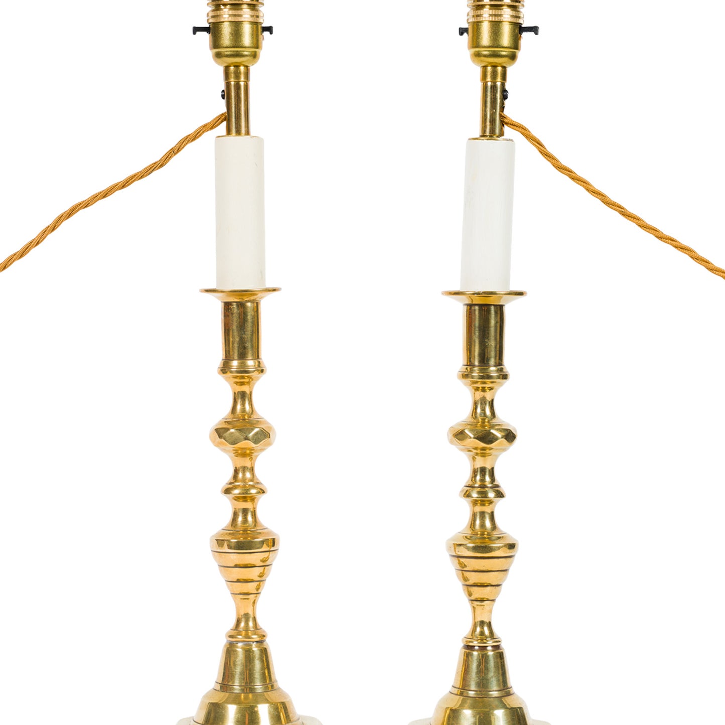 Pair 19th Century Brass Candlesticks Lamps