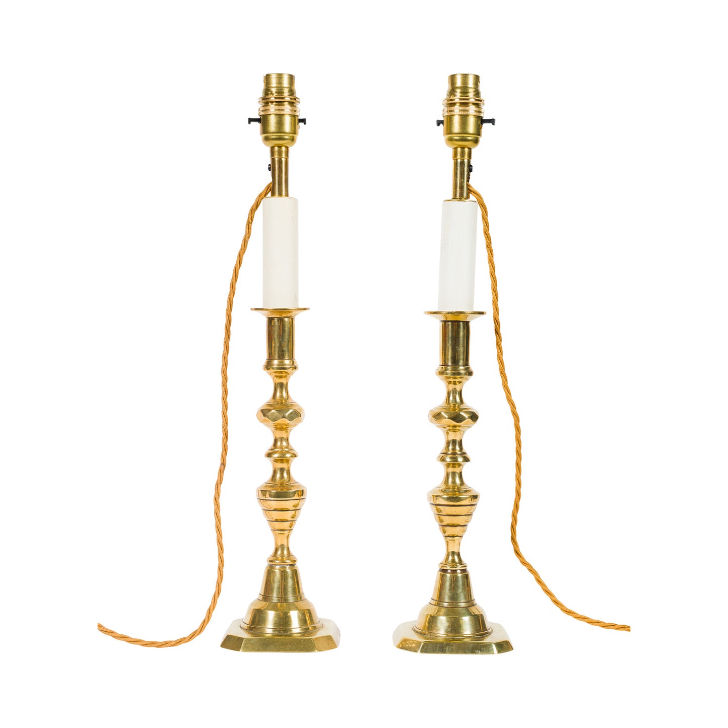 Pair 19th Century Brass Candlesticks Lamps