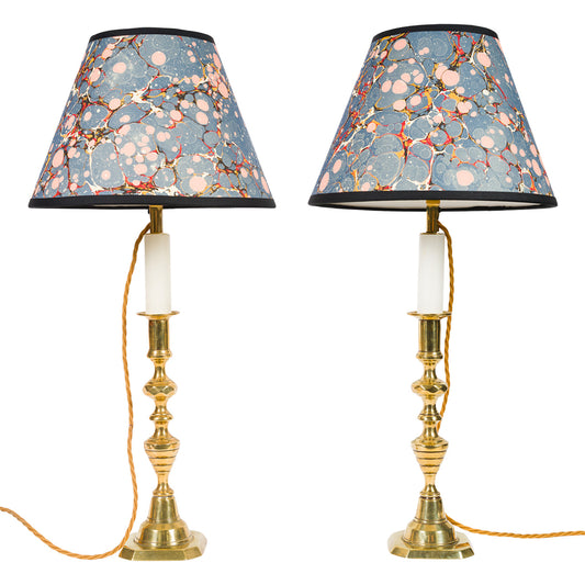 Pair 19th Century Brass Candlesticks Lamps