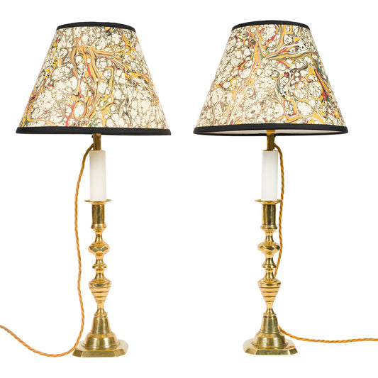 Pair Antique Tall Brass Candlestick Lamps