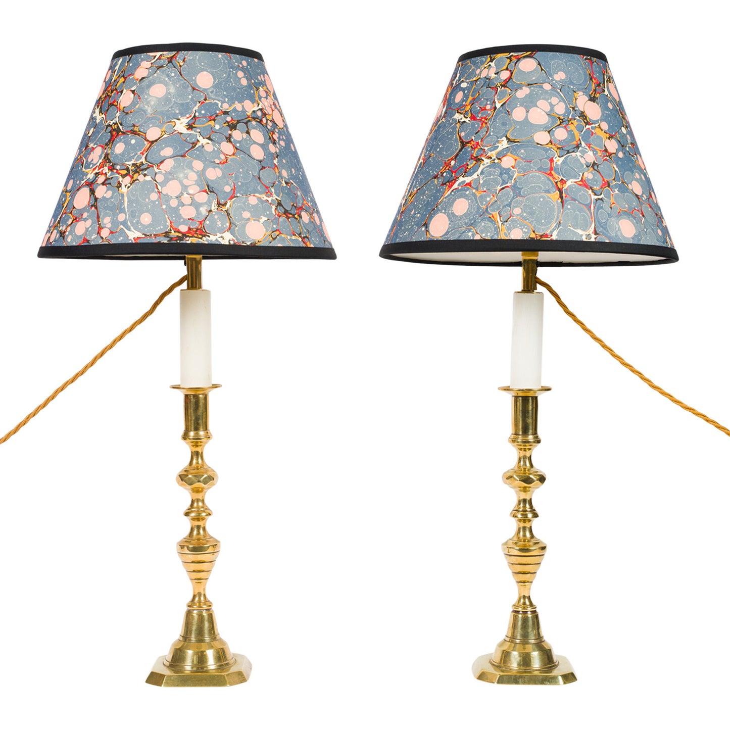 Pair 19th Century Brass Candlesticks Lamps