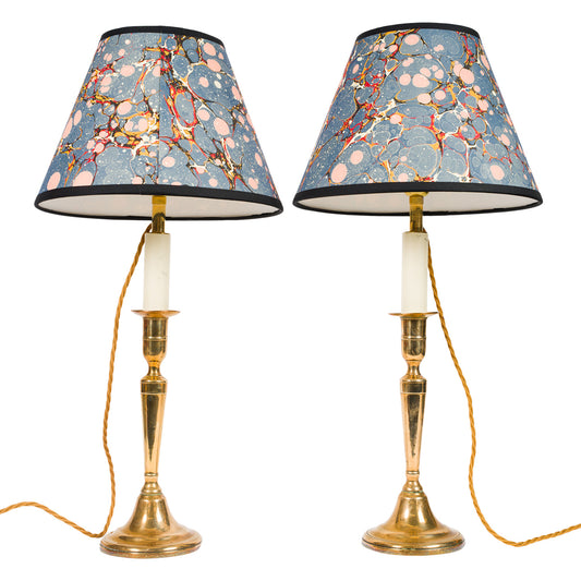 Pair Antique Tapering Brass Candlestick Lamps