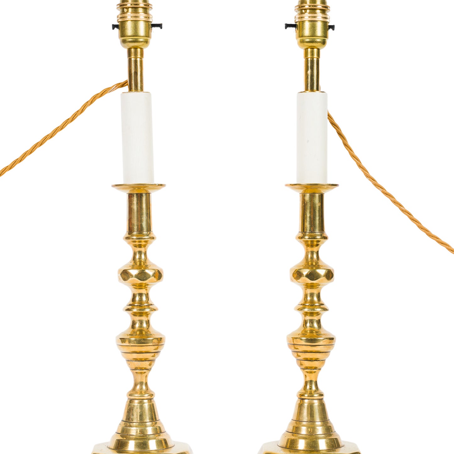 Pair Antique Brass Candlestick Lamps