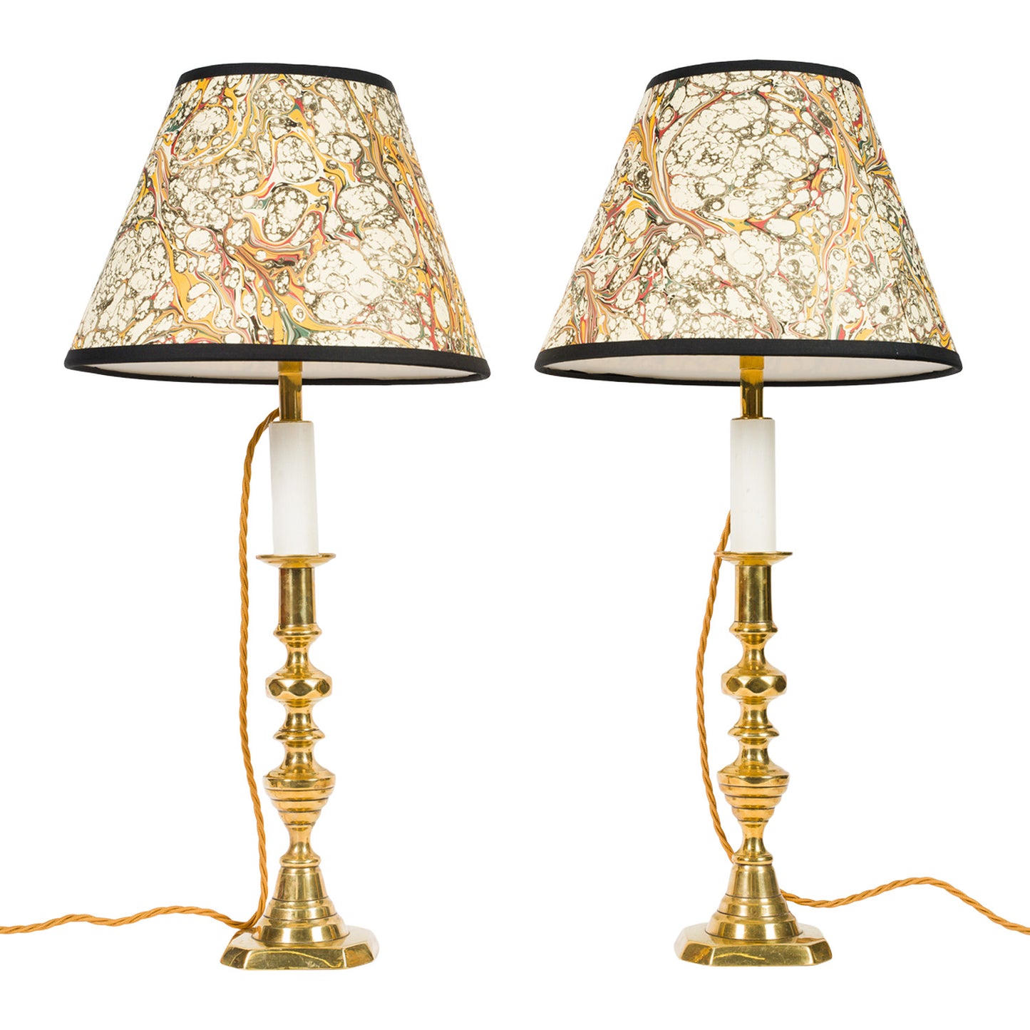 Pair Antique Brass Candlestick Lamps