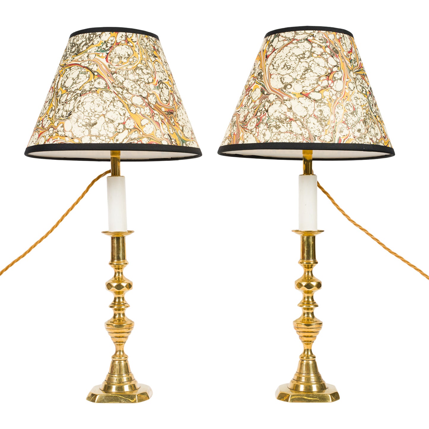 Pair Antique Brass Candlestick Lamps