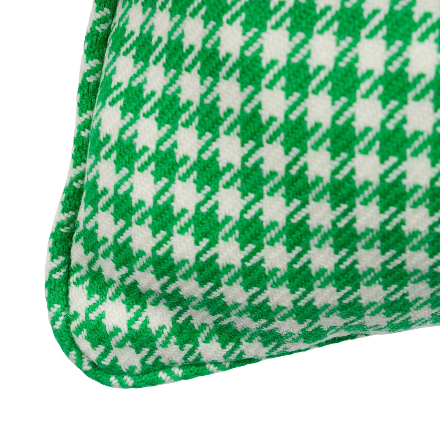 Large Houndstooth Lambswool Cushion - Green