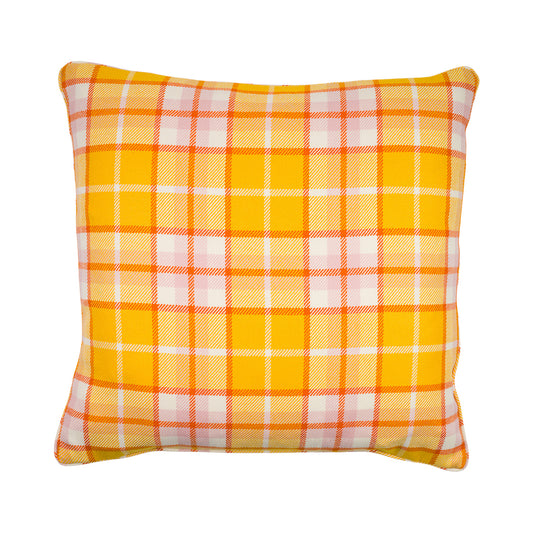 Large Check Lambswool Cushion - Gold