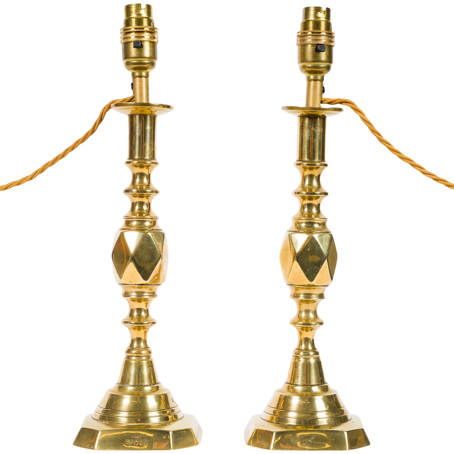 Pair Antique Brass Candlestick Lamps