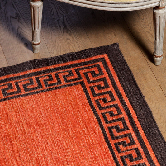 Burnt Orange & Brown Greek Key Reversible Rug