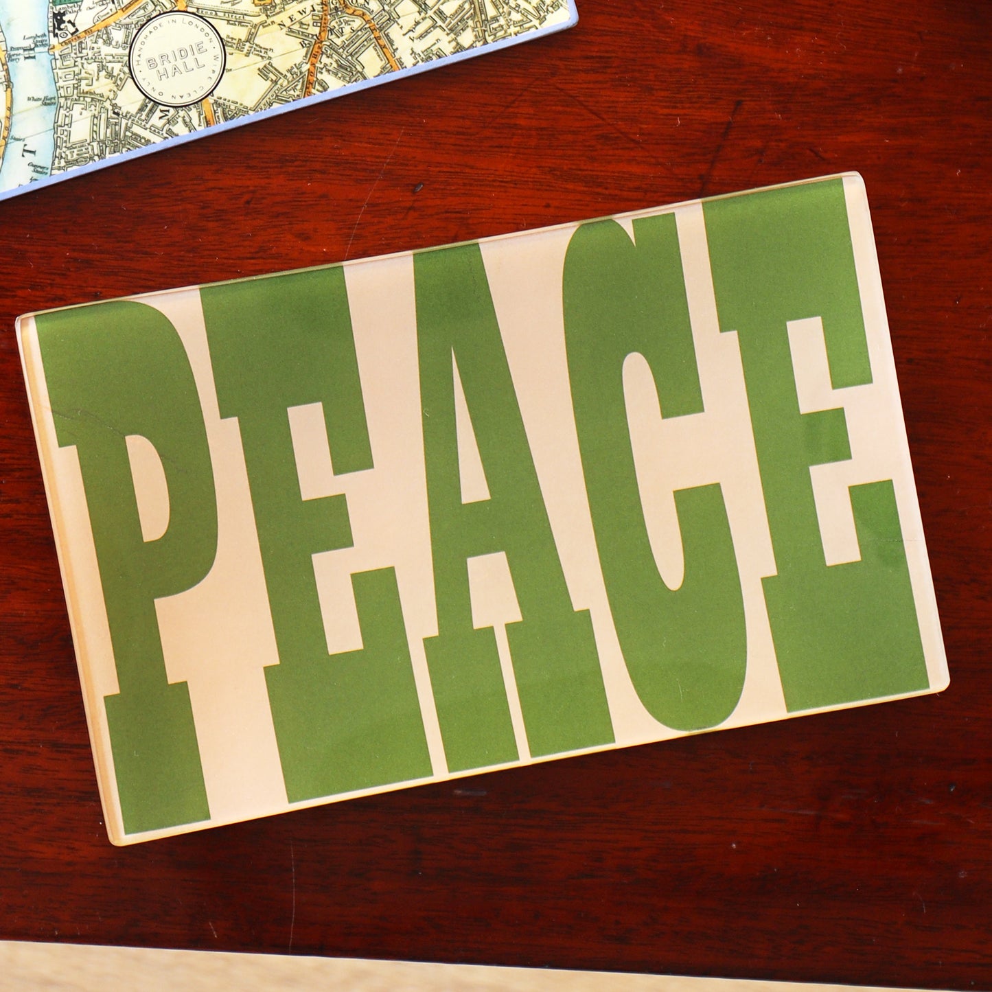 5" x 8" Peace Decoupage Tray - Peach & Olive Green