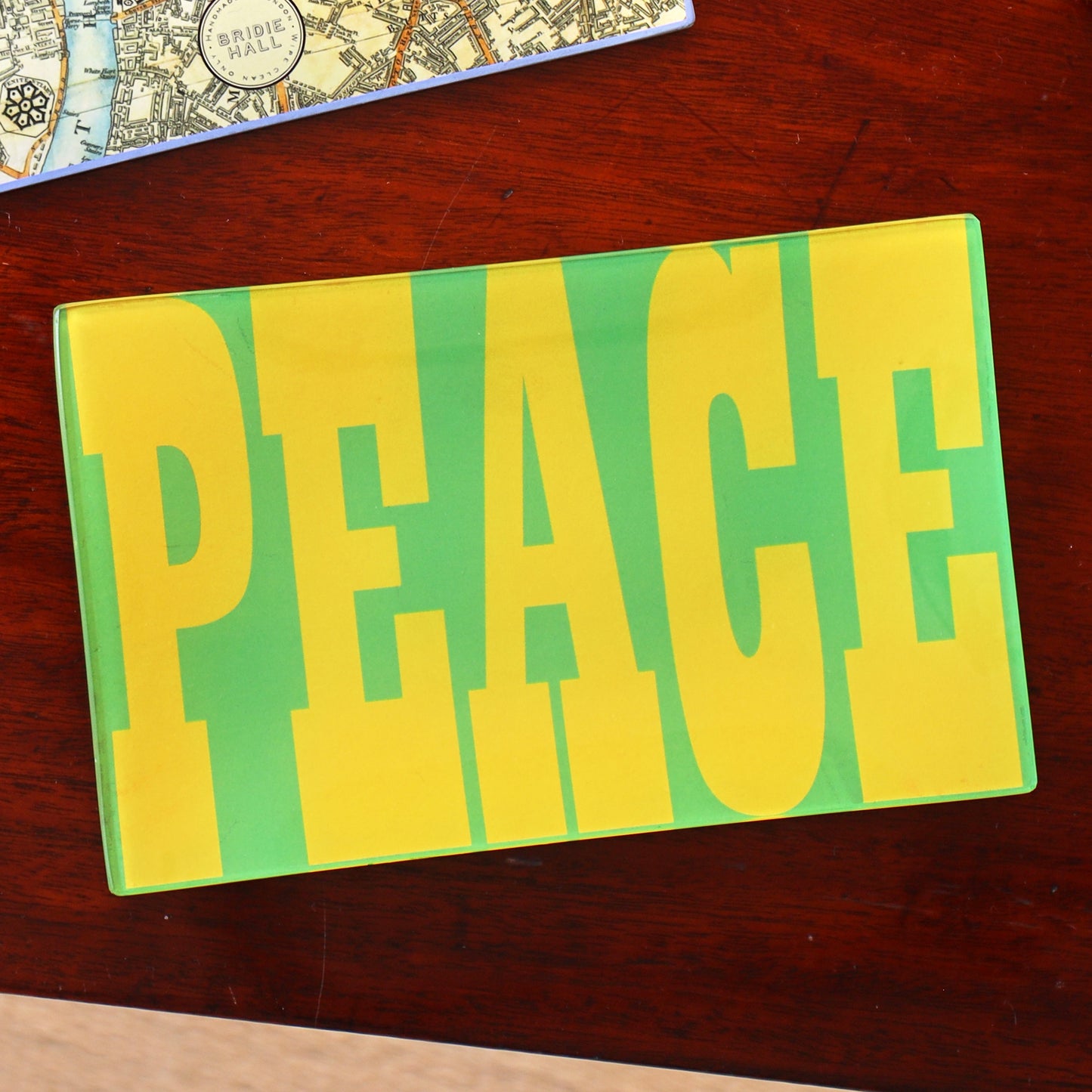 5" x 8" Peace Decoupage Tray - Bright Green & Yellow