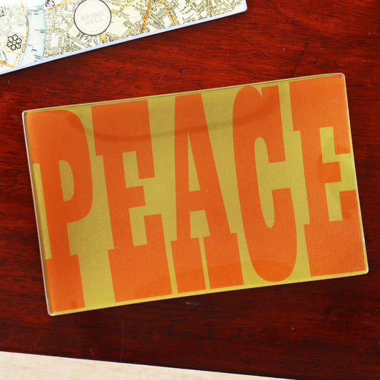 5" x 8" Peace Decoupage Tray - Olive Green & Red Oxide
