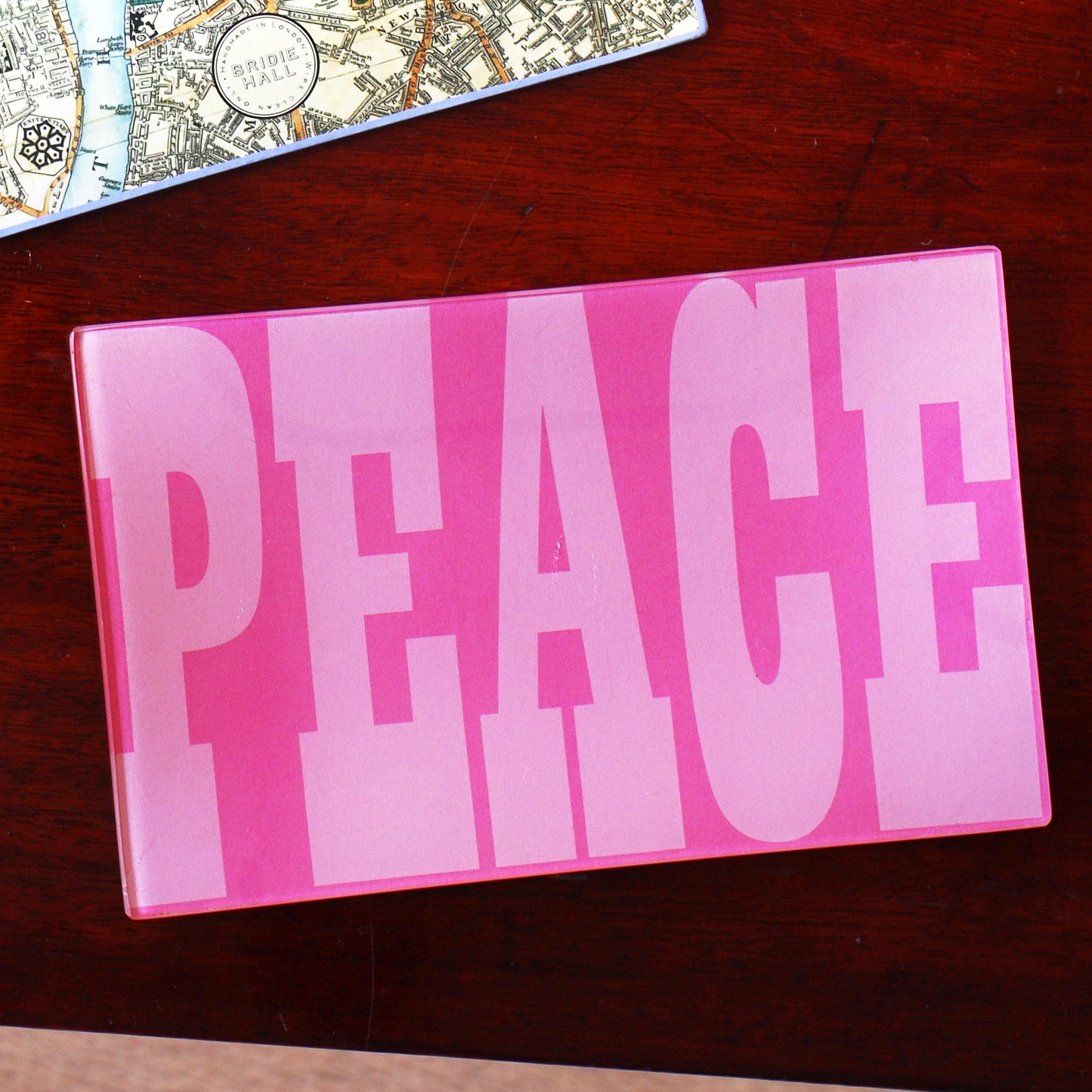 5" x 8" Peace Decoupage Tray - Dark Pink & Light Pink