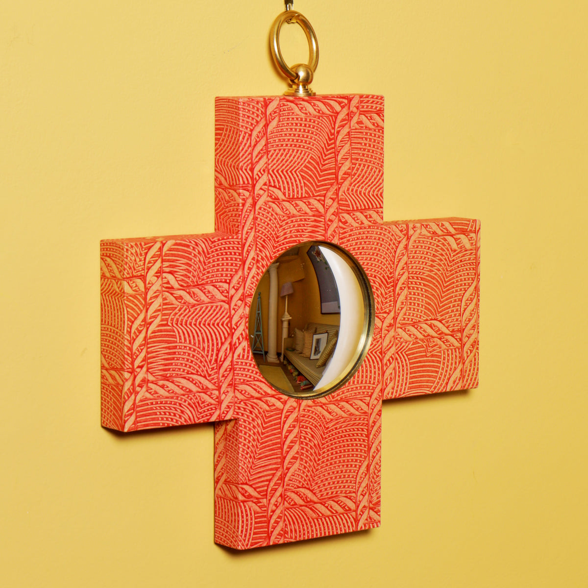 Square Cross Mirror - Red Paste Paper